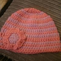 stripey beanie with flower - Project by maggie craig