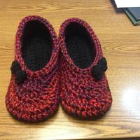 Cranberry Slippers with Black Bows