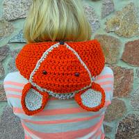 Crochet Fox Hood Scarf With Fingerless Gloves