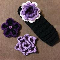 Black Ear Warmer with Interchangeable Purple Flowers - Project by Alana Judah