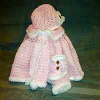 Baby Girl Winter Set (poncho, loop booties, beanie) - Project by Terri