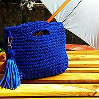 Blue Crochet Bag, Handmade Bag, Summer Bag, Cotton Tote, Woman Gift, Small Bag, Bag for Summer - Project by etelina