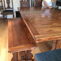 Oak dining table with benches