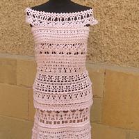 Crochet Dress, Light Pink Crochet Dress, Crochet Cocktail Dress, Exclusive Handmade  - Project by etelina
