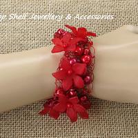 Red Glass Pearls and Petal Crochet Cuff Bracelet - Project by Top Shelf Jewellery & Accessories