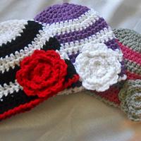 Striped Baby Beanies With Flowers - Project by CharleeAnn