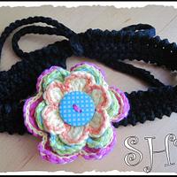 Flower Duo Crochet Adustable Headband With Removable/Interchangeable Flowers