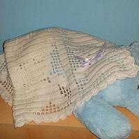 Crochet Baby Blanket, Teddy Bear Blanket, White Crochet Baby Blanket, Christening