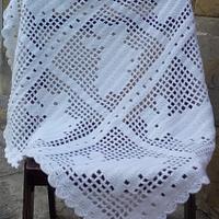 Filet Crochet Bunny Blanket, Crochet Baby Blanket, White Baby Afghan