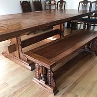 Oak dining table with benches
