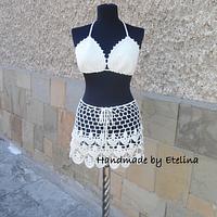 Crochet Beach Set, Crochet Skirt, Lacy Top, Summer Lace Suit, Resort Cover up,  Beachwear Bra - Project by etelina