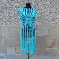 Aqua Blue Dress, Crochet Turquoise Beach Dress, Aqua Tunic Crochet, Summer Beach Dress, 