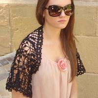 Crochet Bolero, Black Romantic Bolero, Crochet Women Shrug, Sleeves, Lace Wrap, Spring Summer Bolero - Project by etelina