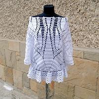 Crochet WhiteTunic, Women Sweater. Lace Blouse, Crochet Jumper