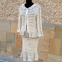 Crochet suit, Crochet Suit In Handmade, Two piece suit jacket and skirt, Lace women Costume