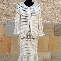 Crochet suit, Crochet Suit In Handmade, Two piece suit jacket and skirt, Lace women Costume