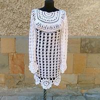 Crochet Dress, Wedding Dress, White Women Crochet Dress, Flower Motif Dress