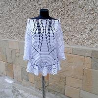 Crochet WhiteTunic, Women Sweater. Lace Blouse, Crochet Jumper