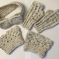 Pearl Fleck Bow Headband, Fingerless Gloves, Boot Cuffs Set - Project by AnnasCustomCrochet
