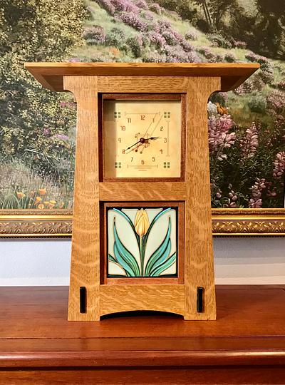 Arts And Crafts Mantle Clock With Tile - Project by James McIntyre