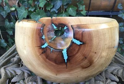 Texas Madrone and Turquoise "Bullet Hole" Bowl - Project by Lazyman