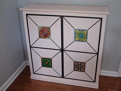 Sewing Supplies Cabinet with Inlaid Metal Tile Accents - Project by Ron Stewart