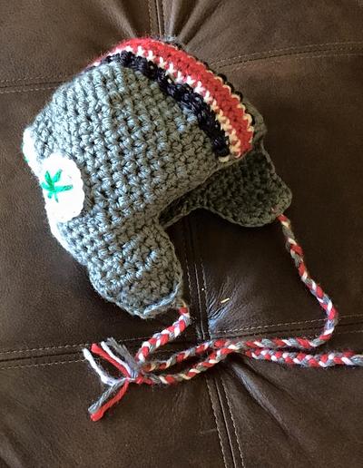 Crocheted Baby Buckeye Hat with ear flaps - Project by Shirley