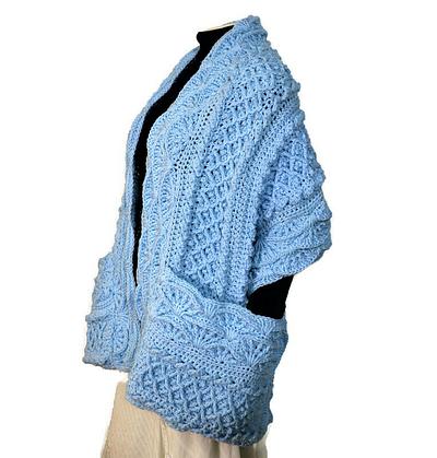 Warm Hugs Pocket Shawl in Soft Blue - Project by Donelda's Creations