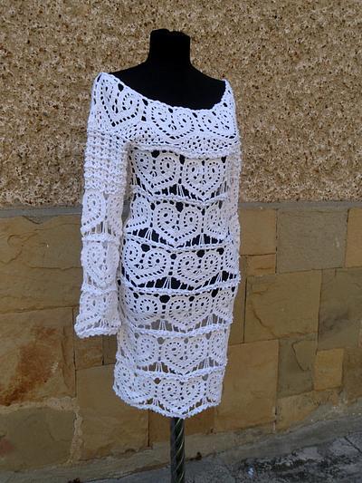 Crochet White Dress, Wedding Lace Dress, Hearts Dress, Lace Wedding Dress, Cocktail Crochet Dress - Project by etelina