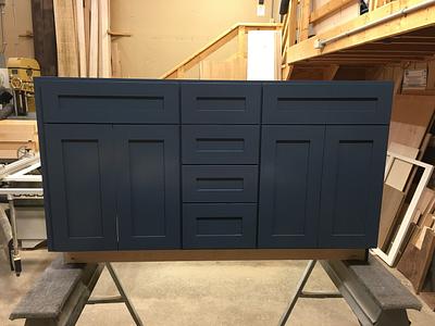 Blue Lacquer vanity cabinet - Project by dacabinetguy