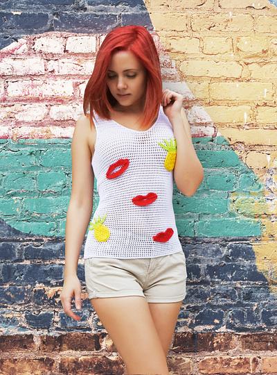 Crochet Tank Top with Pineapples and Lips - Project by janegreen