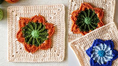 Crochet Radiant Orbit Granny Square Block - Project by rajiscrafthobby