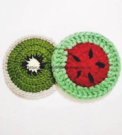 Kiwi and Watermelon Coasters - Project by rajiscrafthobby