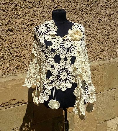 Wedding Shawl, Crochet Wedding Cape, Lace Champagne, Crochet Wedding, Wedding Cover Up, Wedding Wrap - Project by etelina