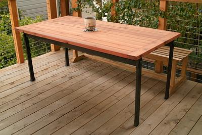 Redwood Patio Table with Solid Steel Base (2011) - Project by DrTebi