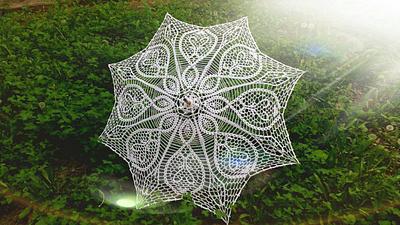 Crochet Umbrella, Wedding Umbrella, White Lace Parasol, Wedding Accessories, Bridal Umbrella - Project by etelina