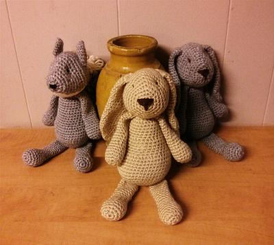 Two Rabbit's and a Squirrel crocheted Toys - Project by bamwam