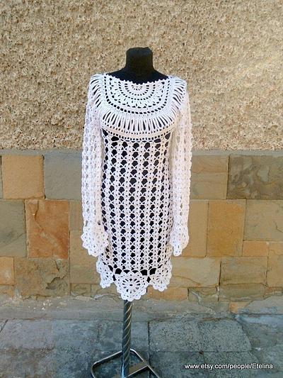 Crochet Dress, Wedding Dress, White Women Crochet Dress, Flower Motif Dress - Project by etelina
