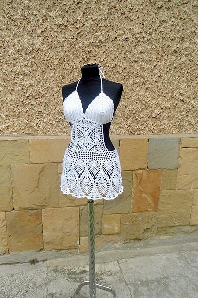 Crochet Cover up, Beach Dress, White Beach Wear, Sexy Bra, Crochet Bikini Top,  - Project by etelina