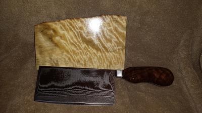 Damascus cleaver and knife block. - Project by Mark Michaels