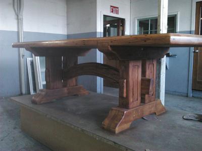 reclaimed Doug Fir, slab top, trestle table - Project by Quin W.