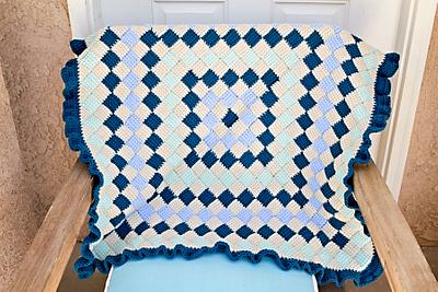 Peacock blue, teal, light blue, and beige entrelac baby blanket - Project by CrochetOlé
