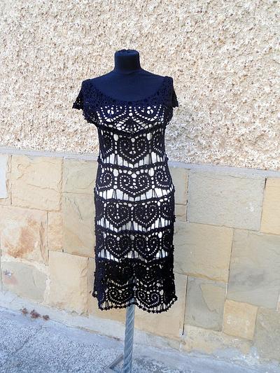 Black Crochet Dress, Little Black  Dress, Lace Wedding Dress, Hearts Motif,  Handmade Dress - Project by etelina