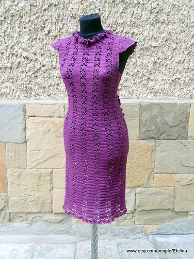 Crochet Women Dress, Darkmagenta Dress,  Crochet Lace Dress, Cocktail Crochet Dress - Project by etelina