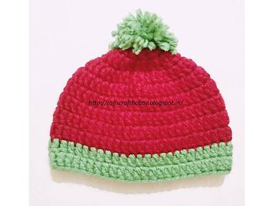 Watermelon Bulky Yarn Baby Hat - Project by rajiscrafthobby