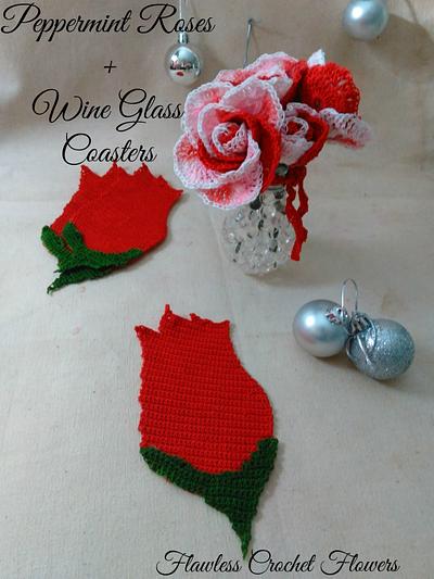 Peppermint Roses and Rose Wine Glass Coasters - Project by Flawless Crochet Flowers