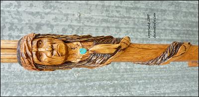 Carved Walking Cane Native American Chief Geronimo Handcarved Indian  - Project by Mark DeCou Studio