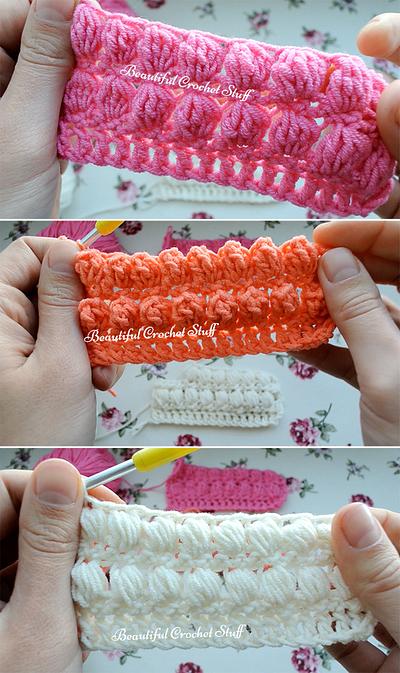 How to Make Puff, Bobble and PopCorn Stitches (Video) - Project by janegreen