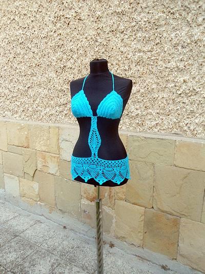 Crochet Beach Top, Turquoise Summer Beachwear, Summer Crochet Top, Crochet Turquoise suit, - Project by etelina