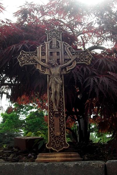 carved wooden cross on stand (rustic) - Project by CarvedArtStudio511